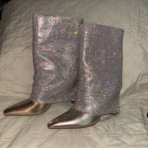 Elegant Silver Rhinestone Women's Boots